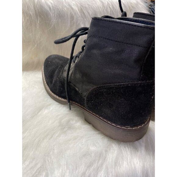 Mens Black Lace-Up Ankle Boots Size 42 With Suede & Canvas Uppers Durable Rubber - Picture 5 of 9